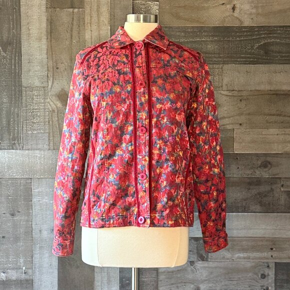 Handmade reversible sparkly floral button up jacket medium feminine coastal fall - Picture 13 of 13